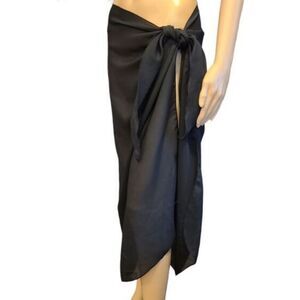 SHEER SARONG/TOGA Swim  Coverup NWOT Side Tie Midi‎ Black Chiffon OSFA